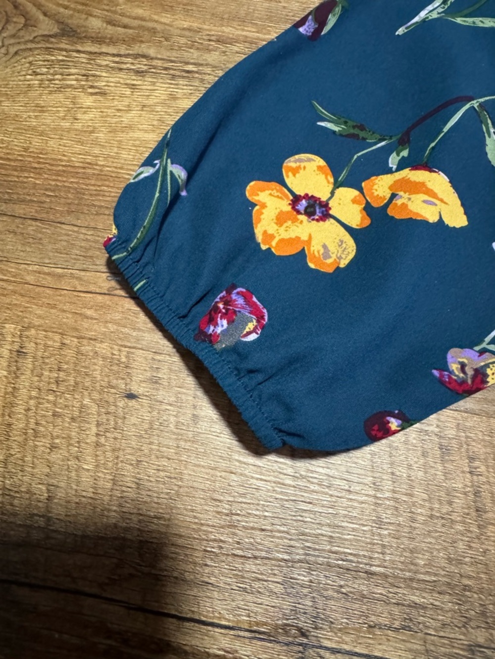 West Kei Teal Floral V-Neck Tie Blouse - Picture 6 of 6